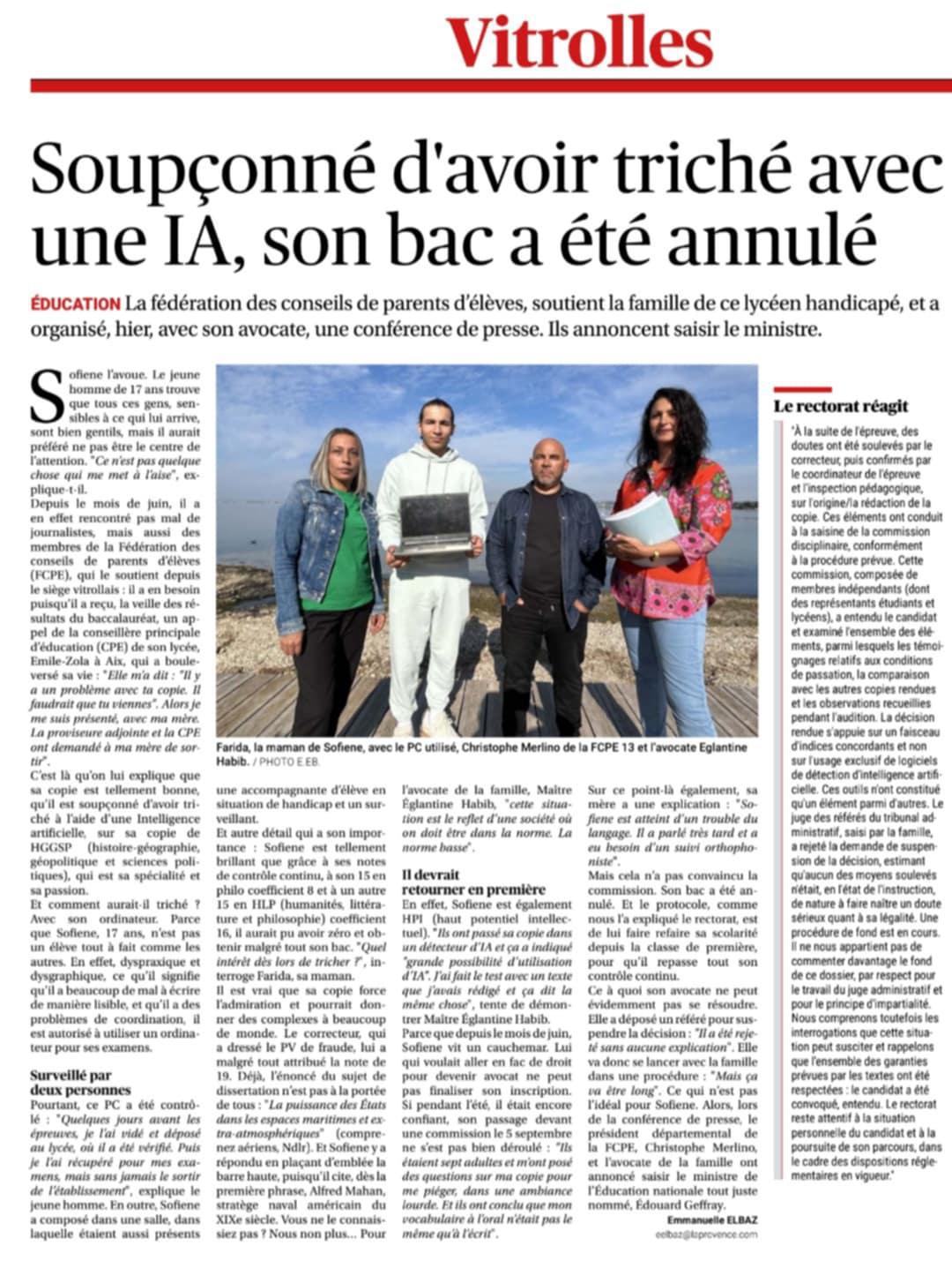 La FCPE13 soutient sofiene dans ses démarches de réhabilitation concernant l'obtention de son bac!