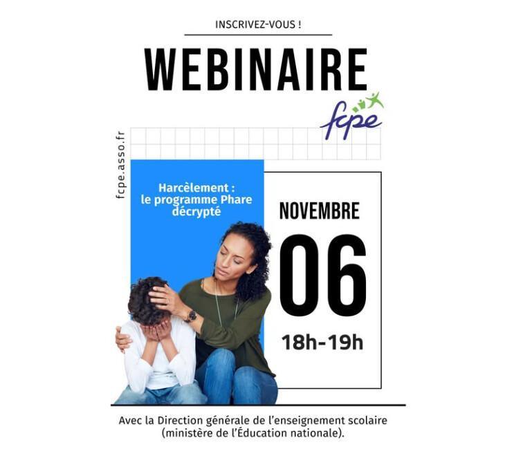 Journée contre le harcèlement, la fcpe vous propose un webinaire spécial! Journée contre le harcèlement, la fcpe vous propose un webinaire spécial!
