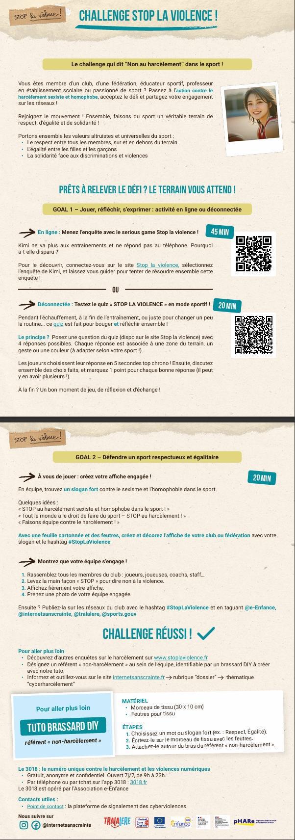 Internet sans crainte: le sport est un espace de dépassement, de respect et d’égalité, pas de harcèlement ni de stéréotypes.