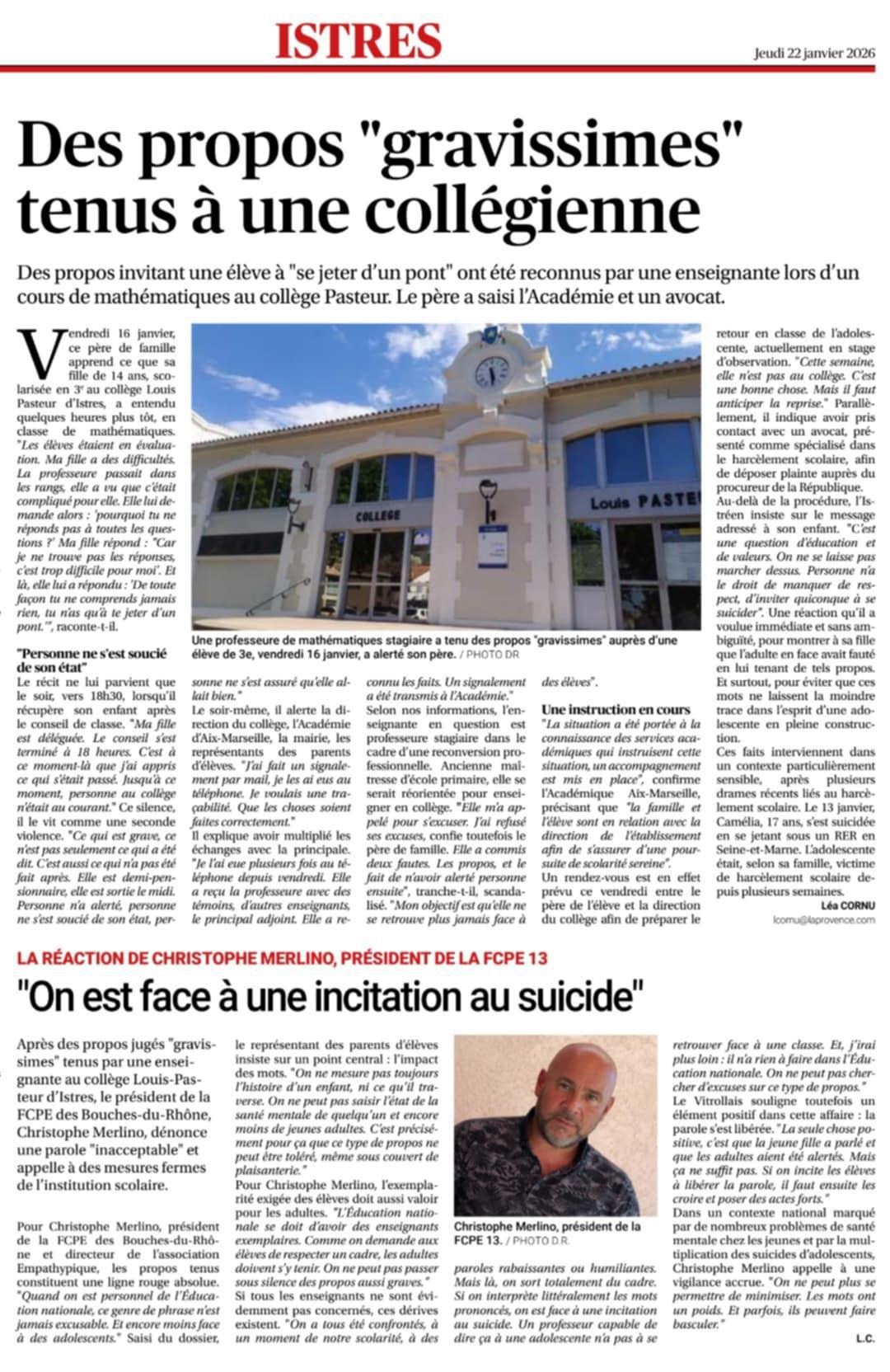 Propos déplacés d'une enseignante, les articles de presse