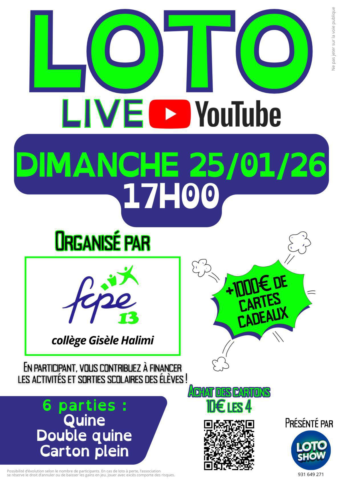 le loto en live de la FCPE du collège Halimi c'est demain! le lien ci-dessous 