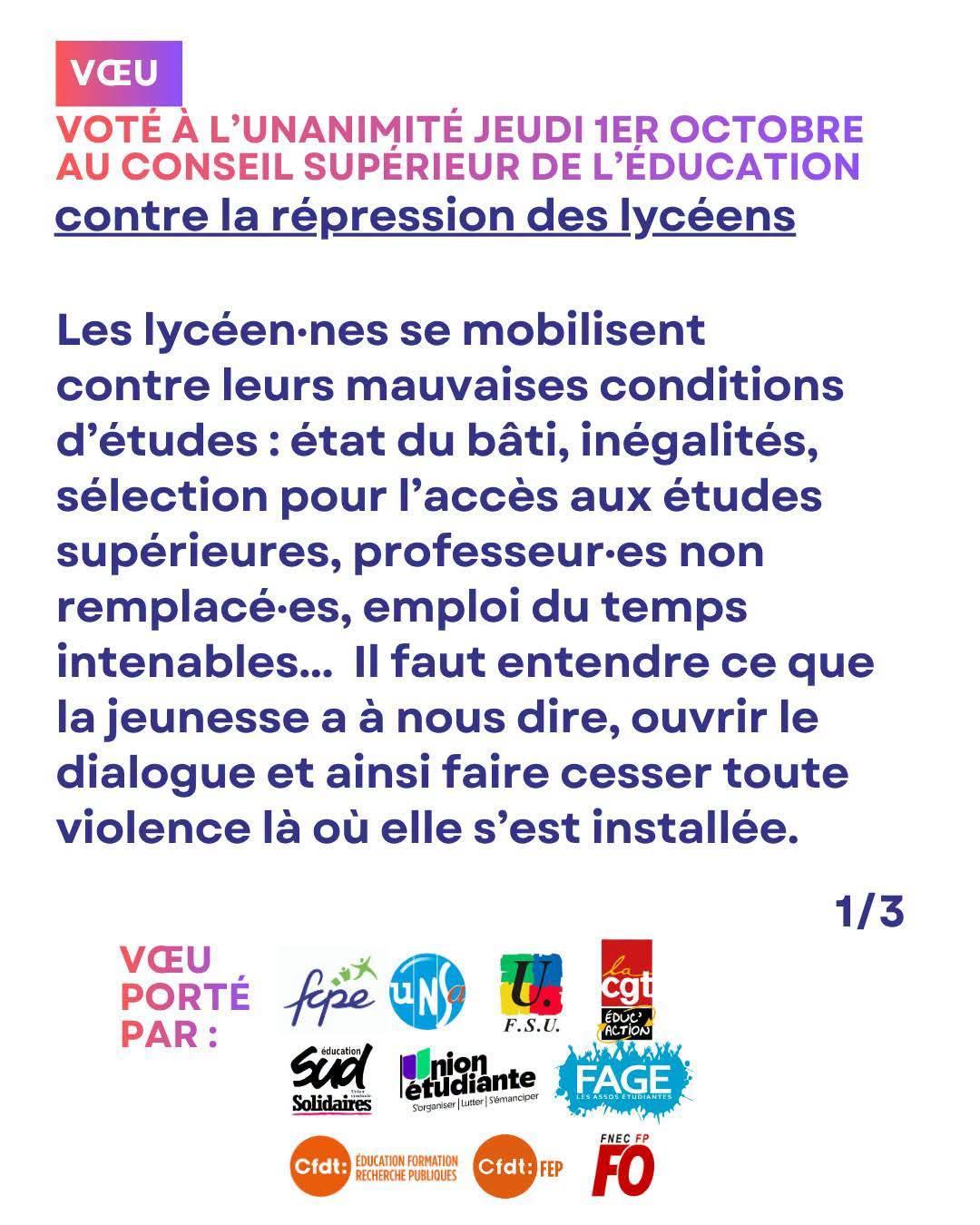 Mobilisation lycéenne : la FCPE communique