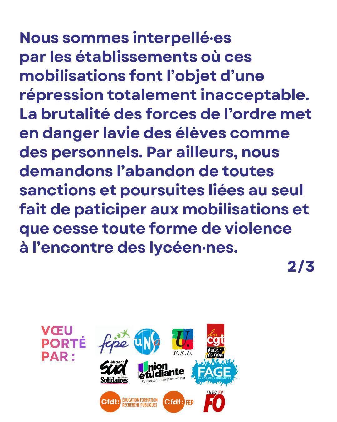 Mobilisation lycéenne : la FCPE communique