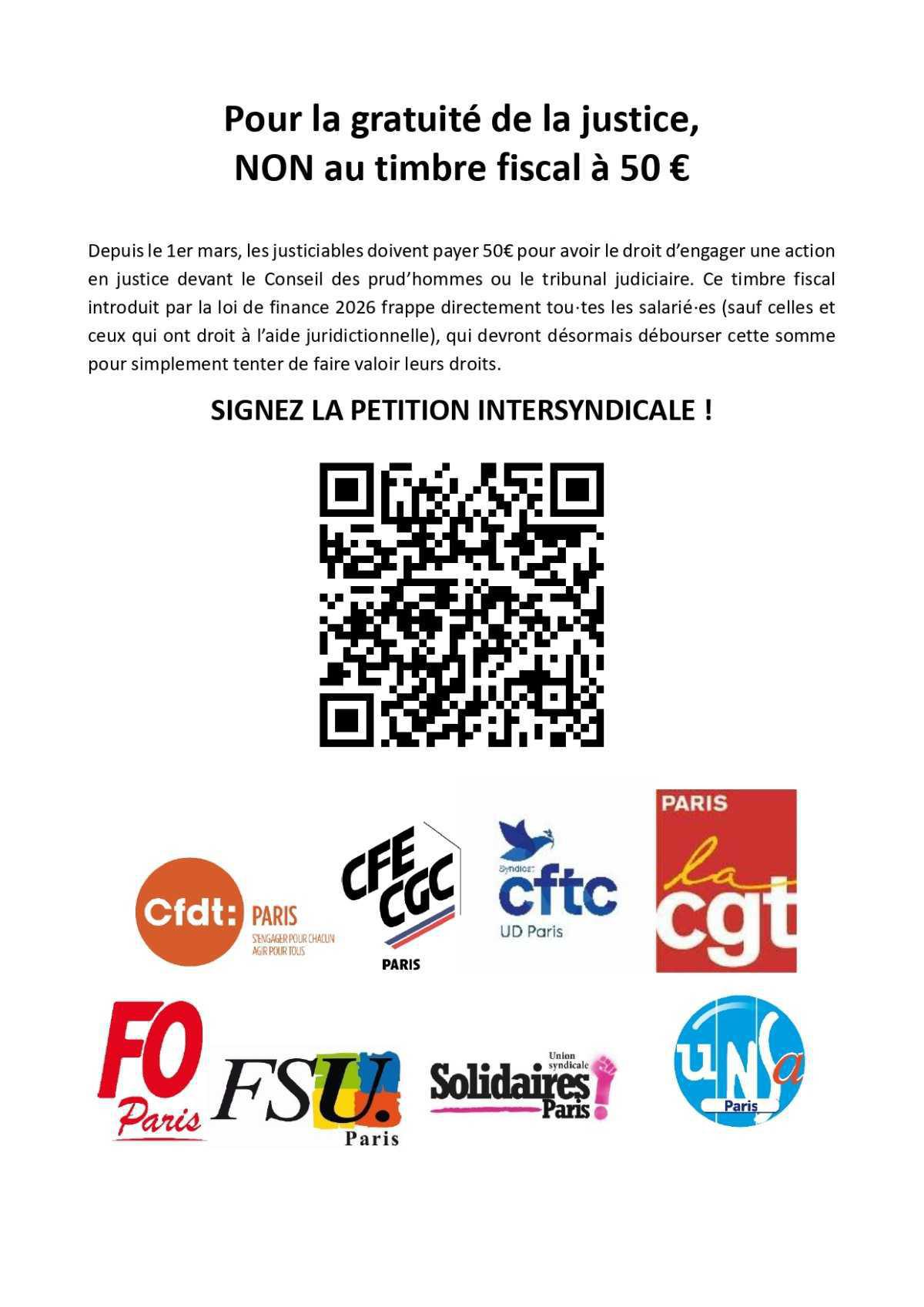 Justice : un timbre fiscal de 50 € contesté, une pétition intersyndicale lancée