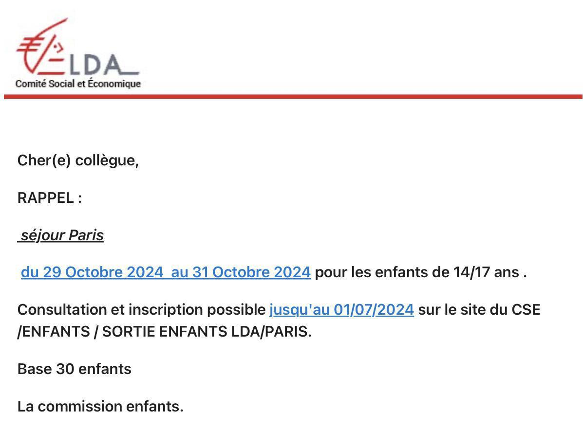 SORTIE PARIS JEUNES 14/17 ANS