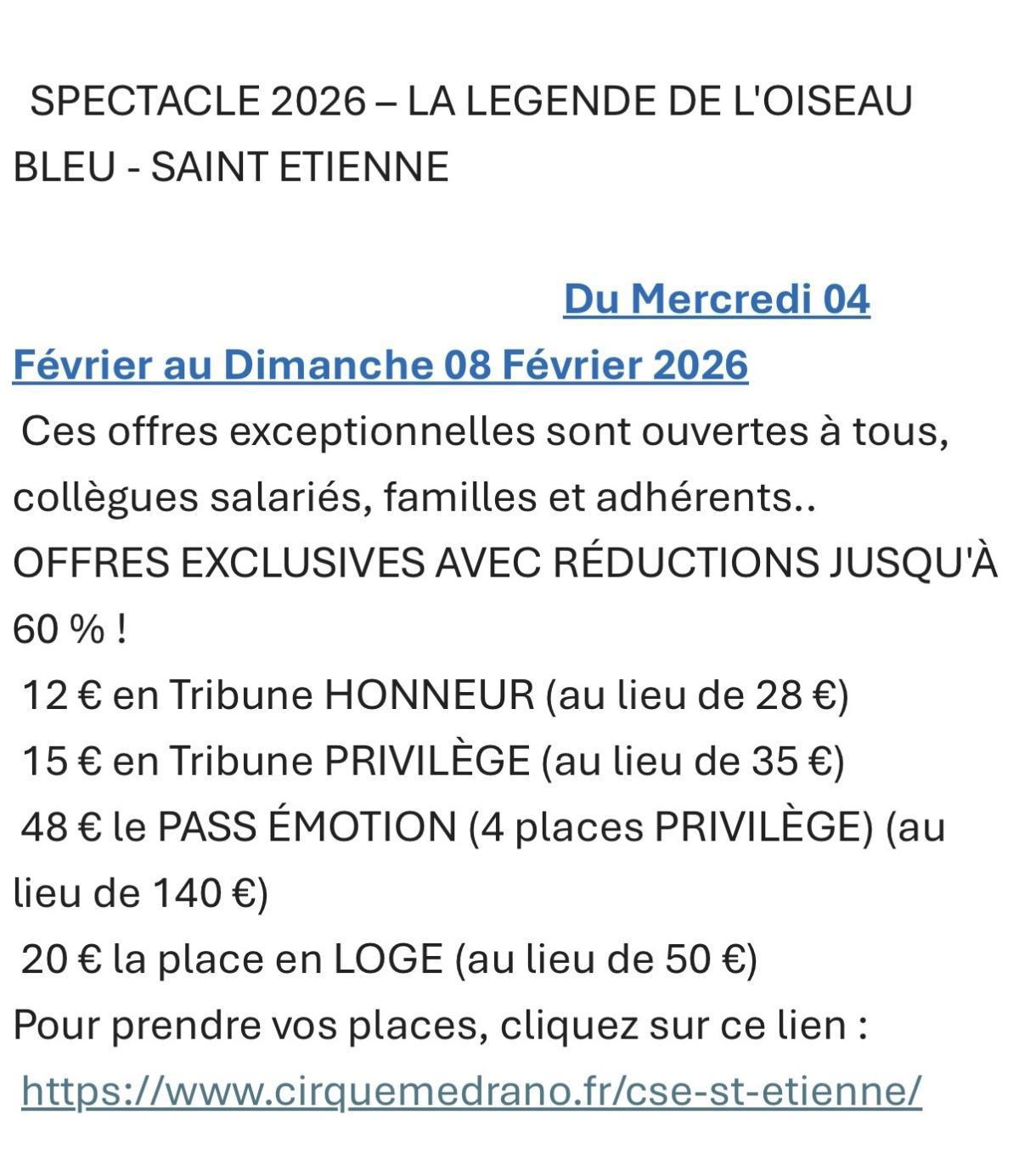 SPECTACLE 2026 - LA LEGENDE DE L'OISEAU BLEU - SAINT ETIENNE