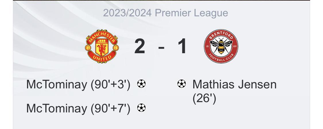 Man Utd 2-1 Brentford: McTominay's last-gasp heroic brace saves Red Devils' day