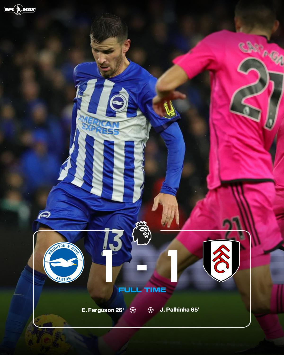 Brighton 1-1 Fulham: Evan Ferguson nets hosts ahead with early lead for Seagulls