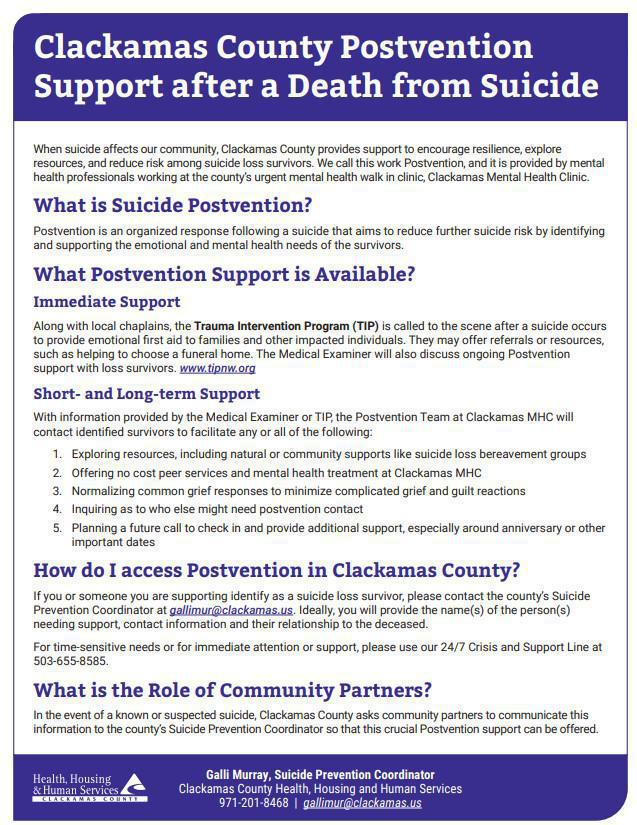 Support from Clackamas County