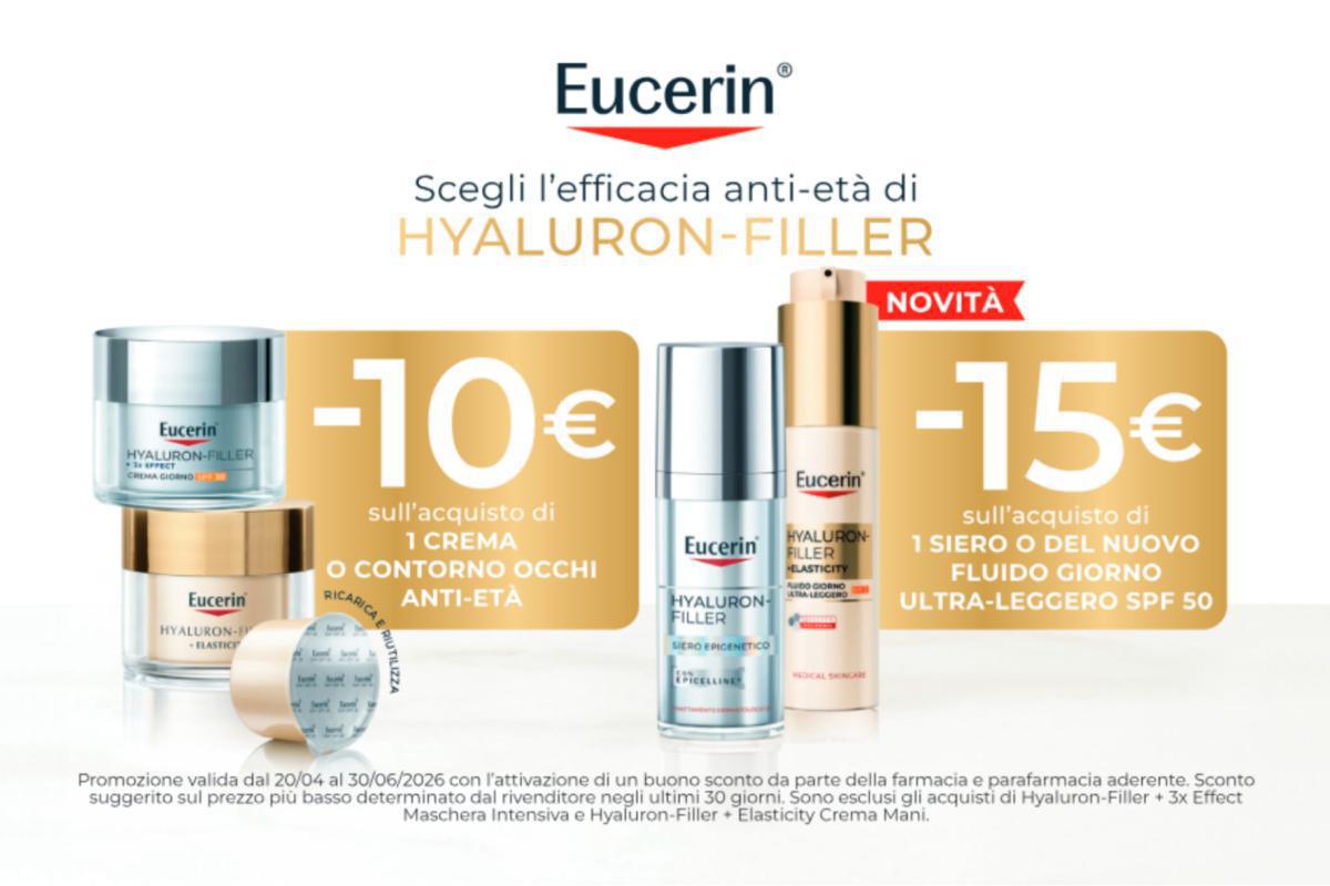 Eucerin Hyaluron-Filler: fino a -15€ sui trattamenti anti-età Eucerin Hyaluron-Filler: fino a -15€ sui trattamenti anti-età