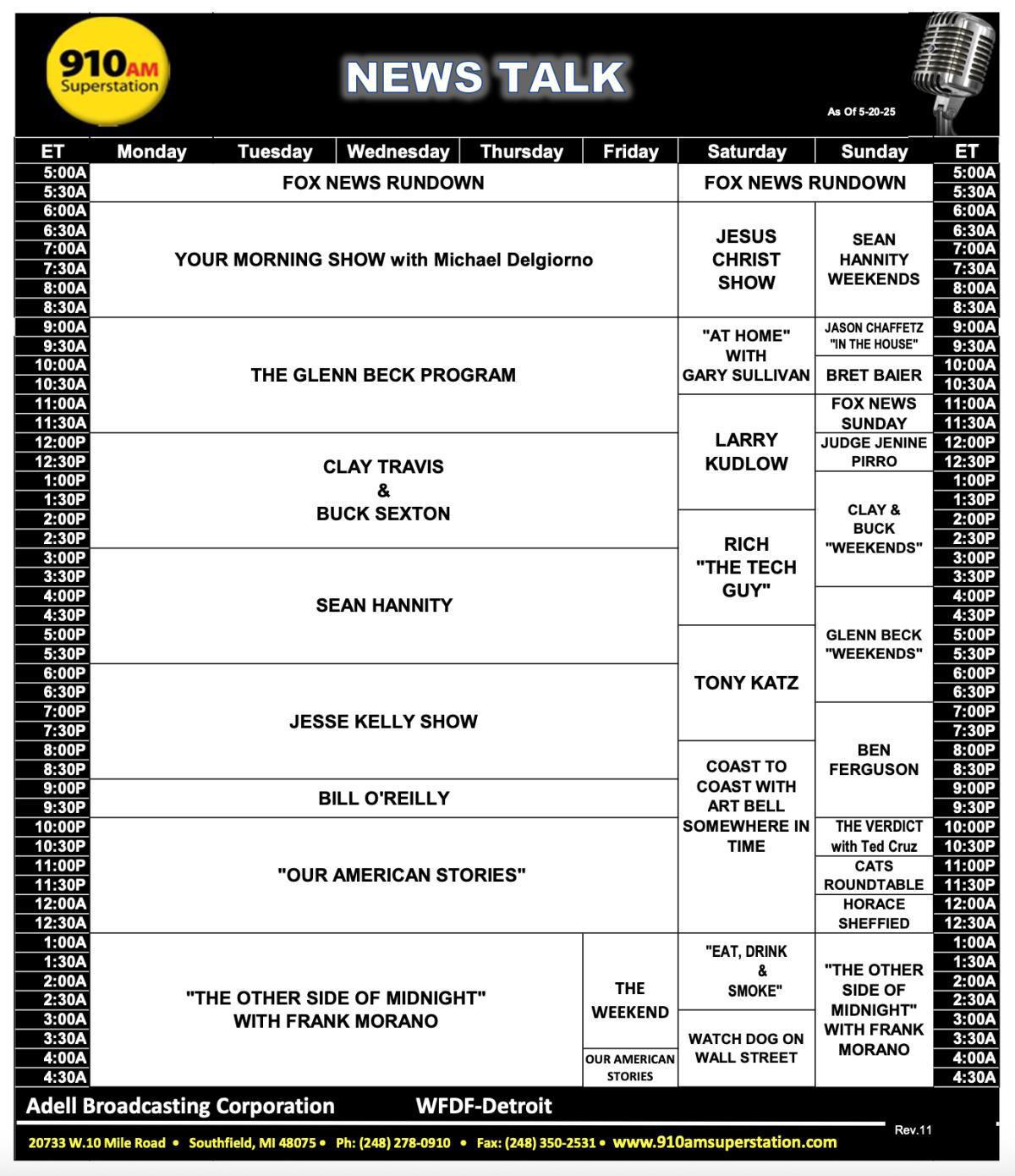 910am Schedule