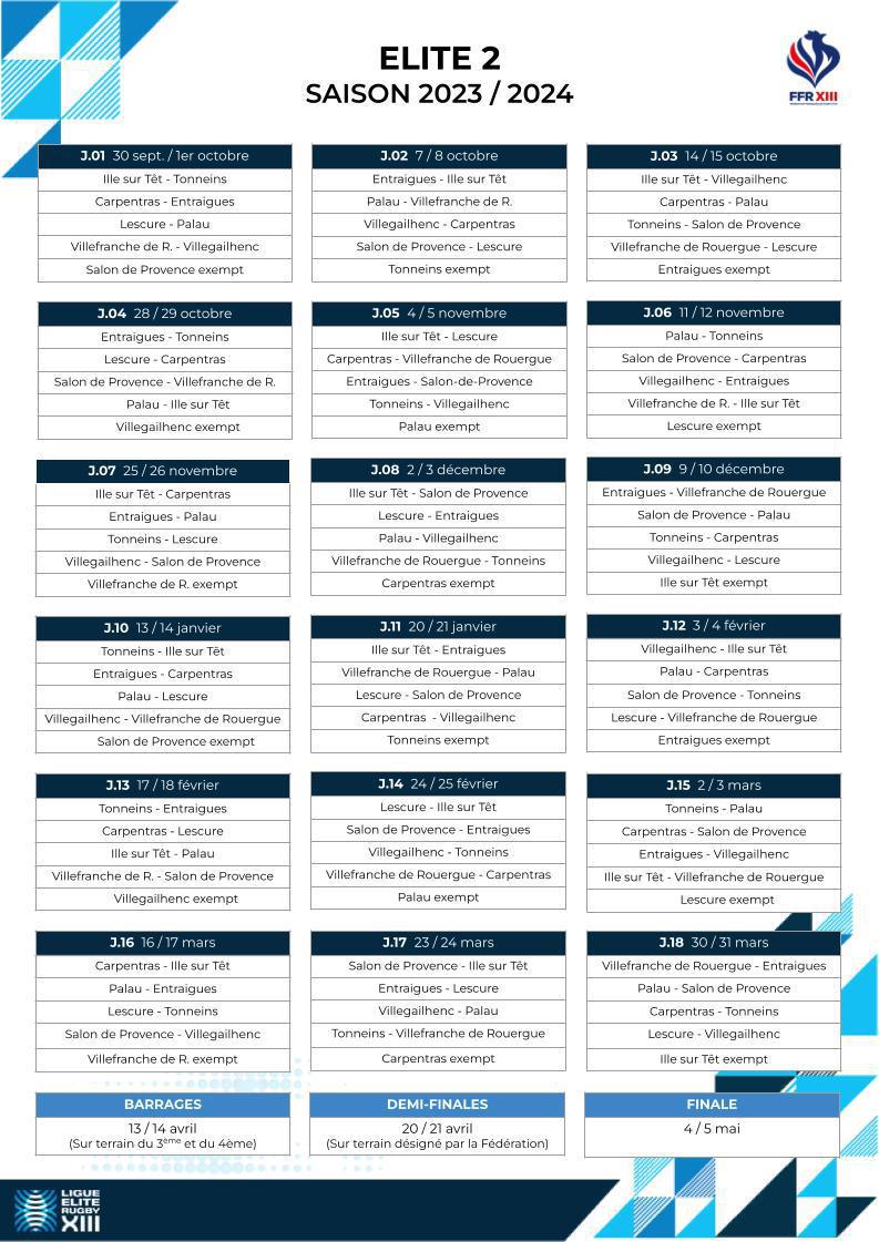 Calendrier & Résultat 2023/2024