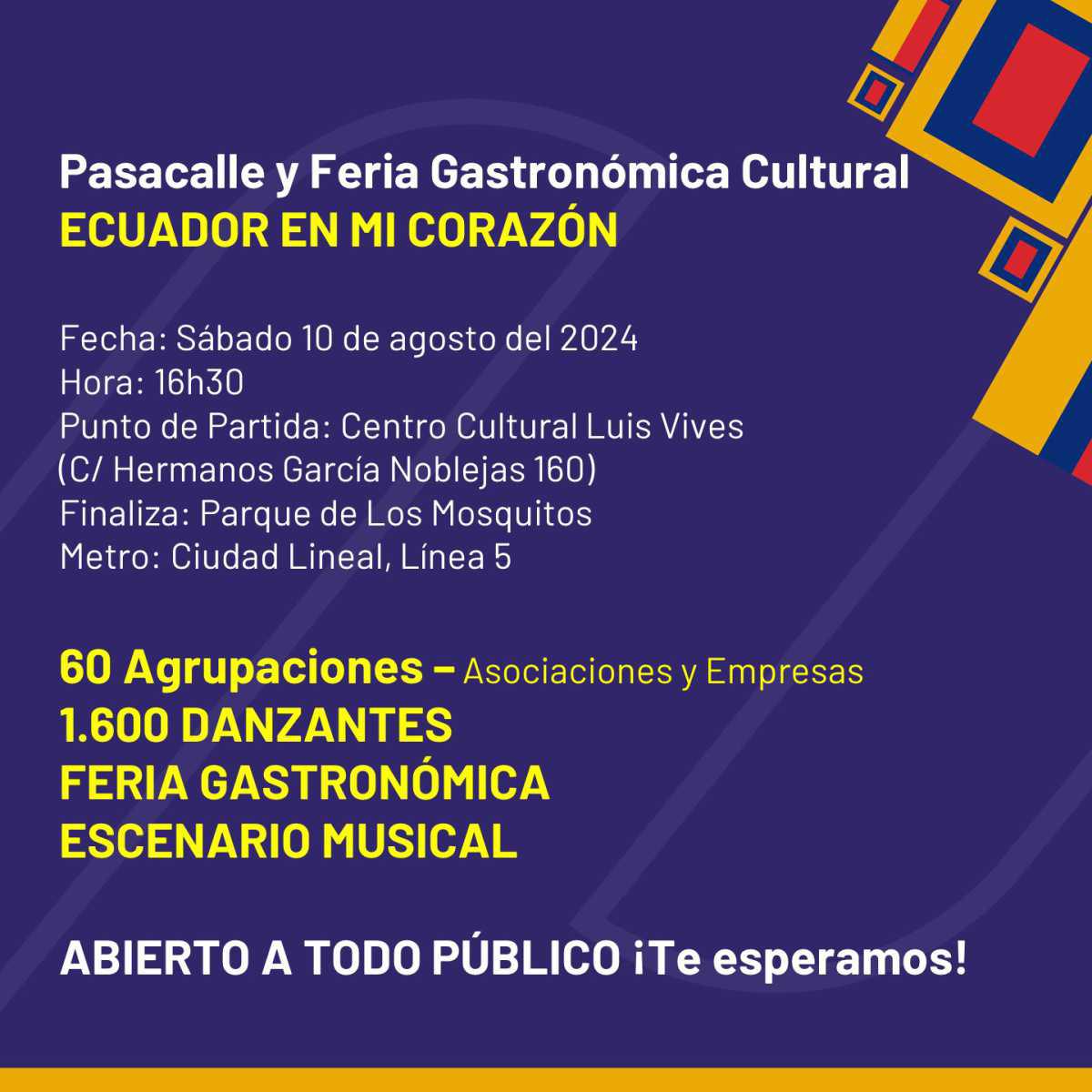 Ecuador en Mi Corazón: Fiesta Nacional y Feria Cultural en Ciudad Lineal