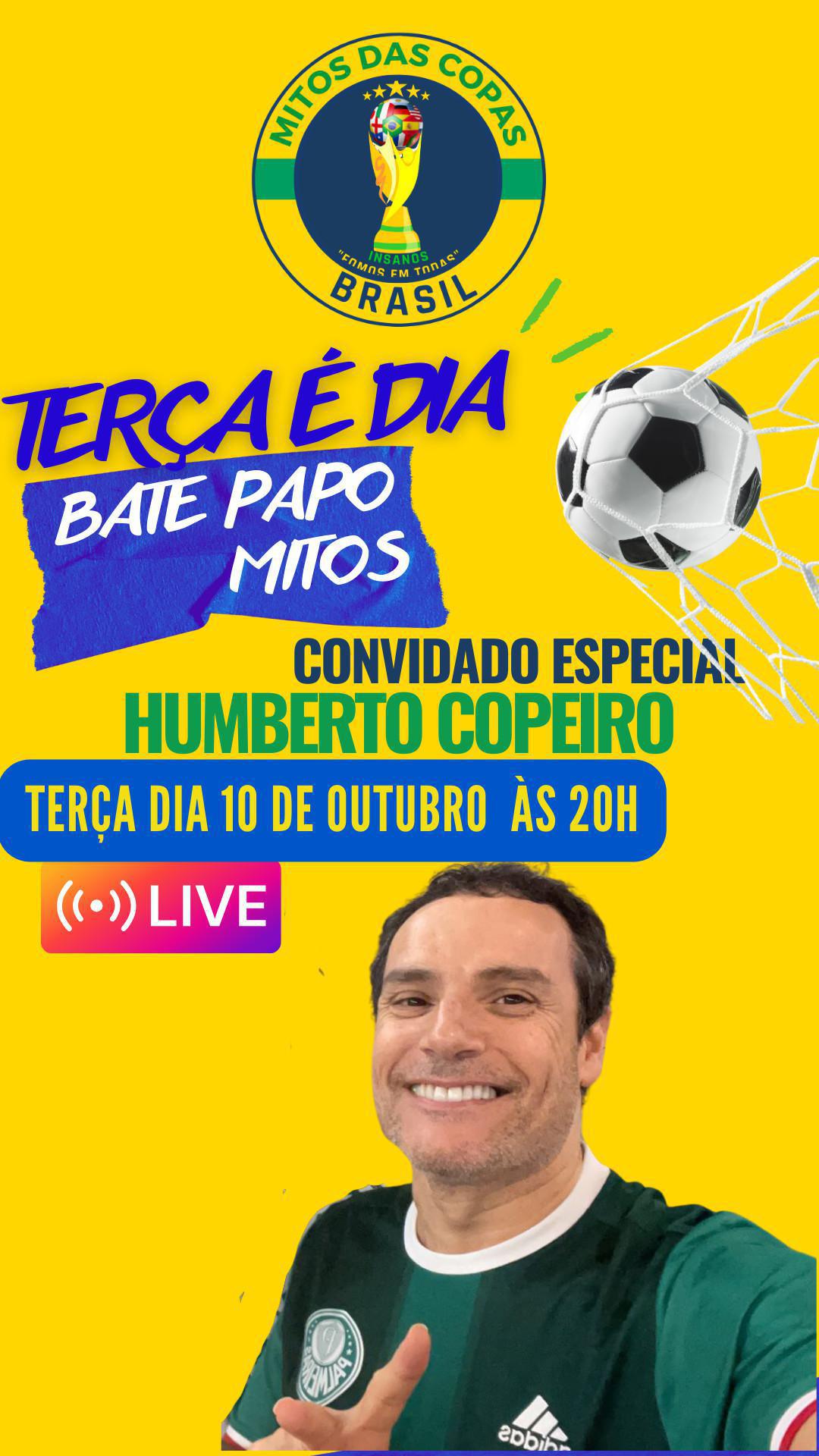 Terça-feira 10/10 às 20h, Bate-Papo Mitos - convidado Humberto