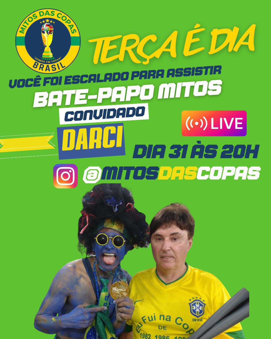 Bate-Papo Mitos , terça dia 31 às 20h, convidado Darci Fernandez