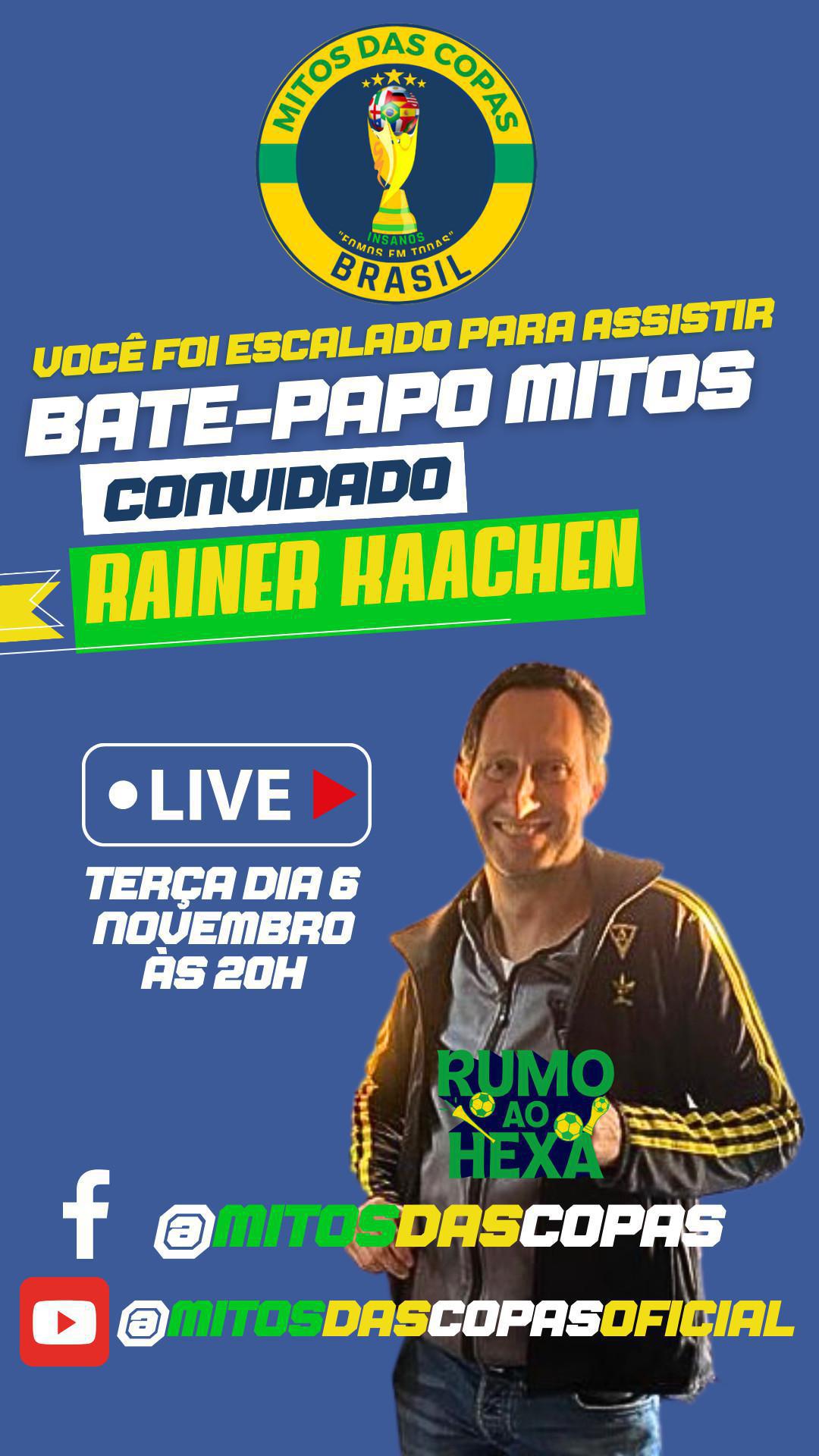 Bate-Papo Mitos , terça dia 06 às 20h, convidado Rainer Kaachen