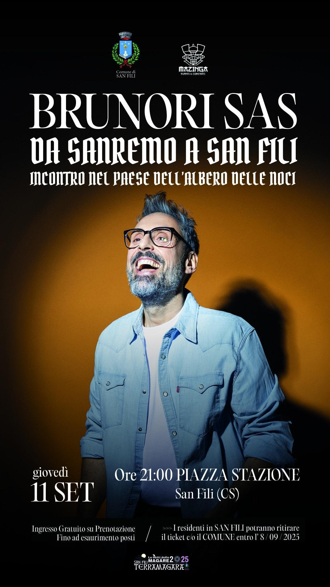 Brunori Sas da Sanremo a San Fili (start h. 21:00) Brunori Sas da Sanremo a San Fili (start h. 21:00)