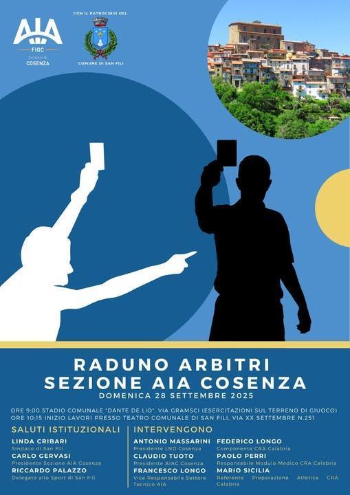 Raduno Arbitri AIA Cosenza 2025: una giornata di sport e formazione (dalle ore 9.00) Raduno Arbitri AIA Cosenza 2025: una giornata di sport e formazione (dalle ore 9.00)