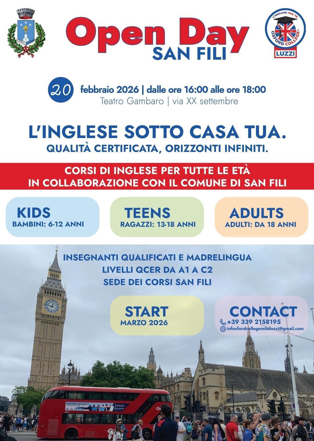 Open Day (dalle ore 16:00 alle ore 18:00)
