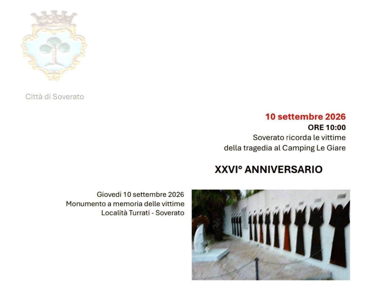 Soverato ricorda le vittime della tragedia al Camping le Giare - XXVI° anniversario (inizio ore 10:00)