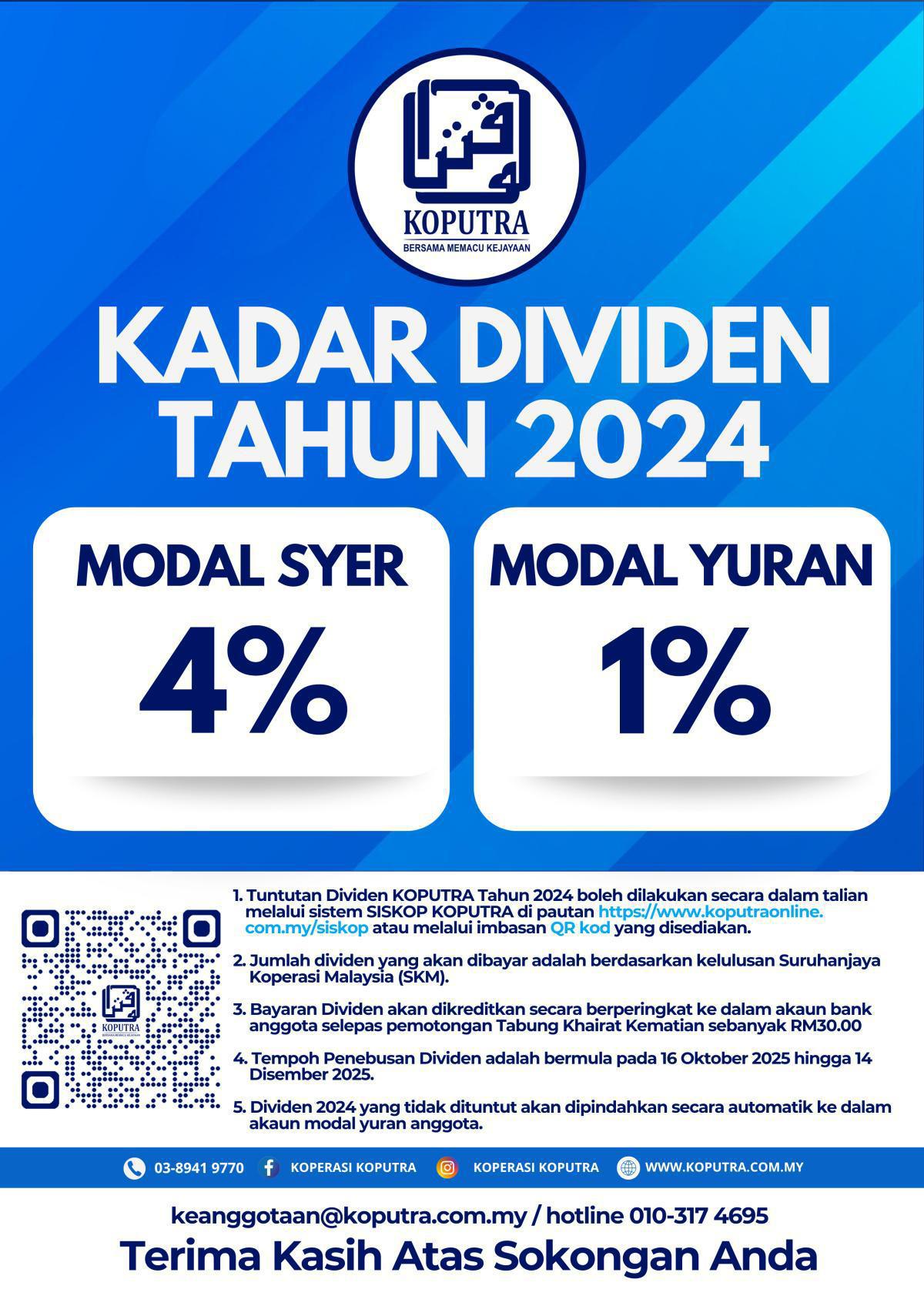 PENGISYTIHARAN DIVIDEN KOPUTRA BAGI TAHUN KEWANGAN BERAKHIR 31 DISEMBER 2024 PENGISYTIHARAN DIVIDEN KOPUTRA BAGI TAHUN KEWANGAN BERAKHIR 31 DISEMBER 2024