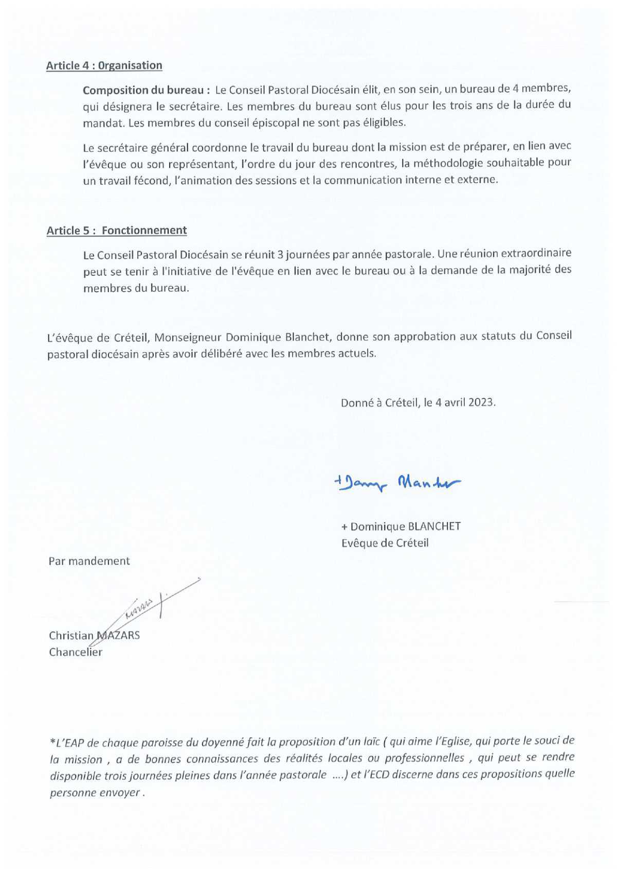 Statuts du Conseil paroissial diocésain