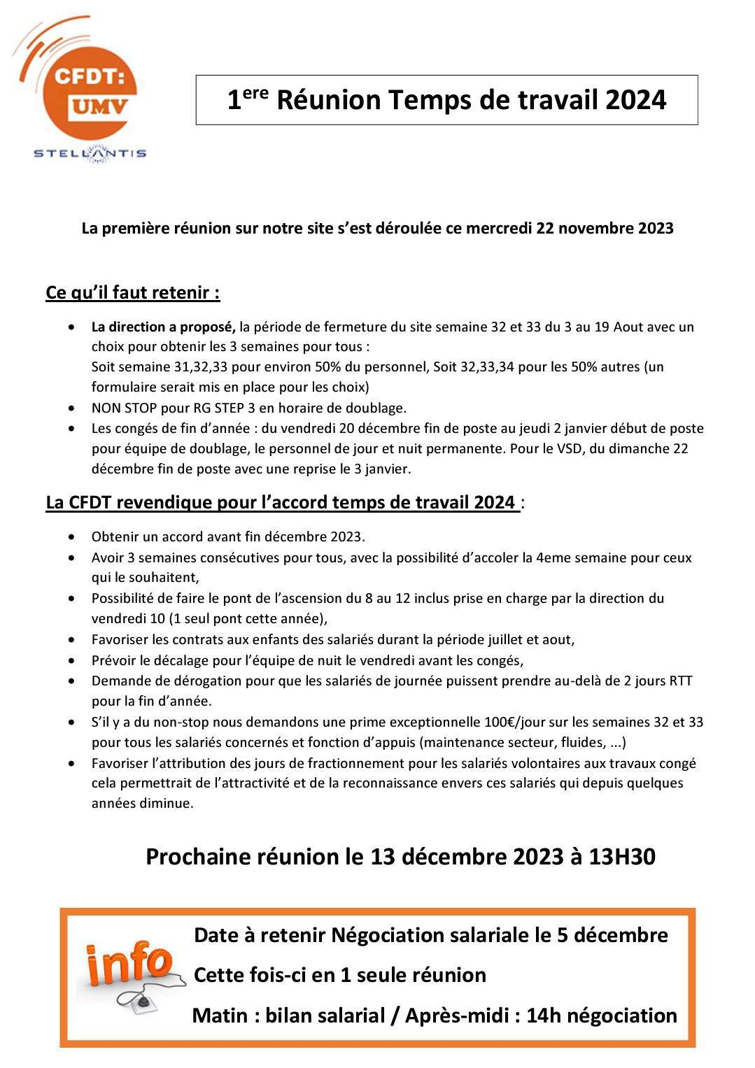 TRACT: Négociation de l'accord de Temps de Travail local calendrier 2024