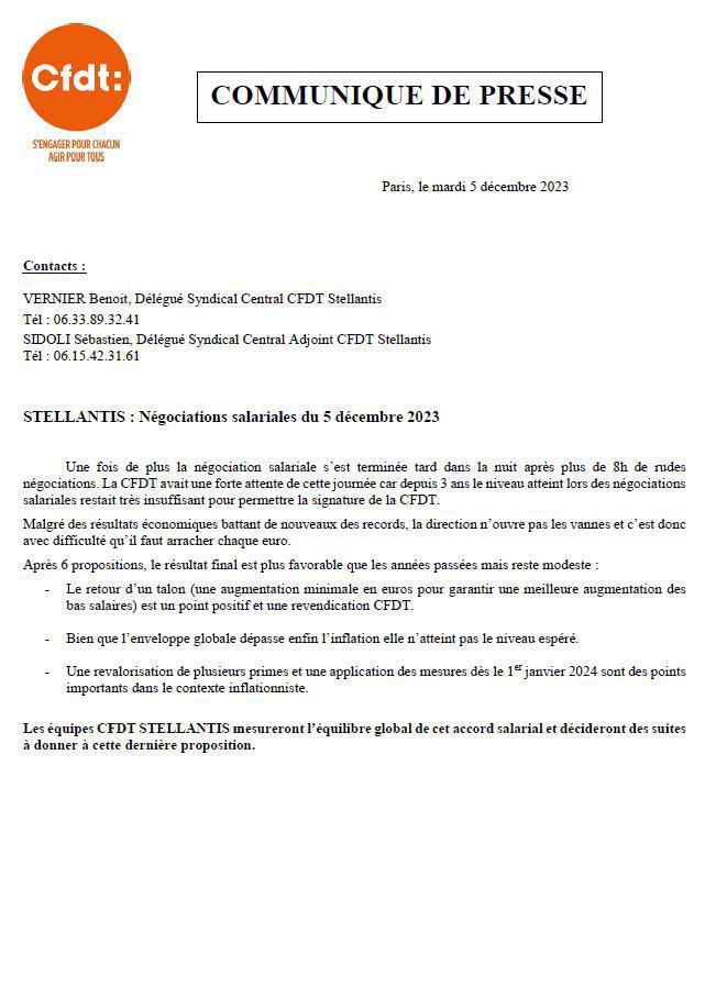 TRACT: Négociations salariales, la dernière proposition
