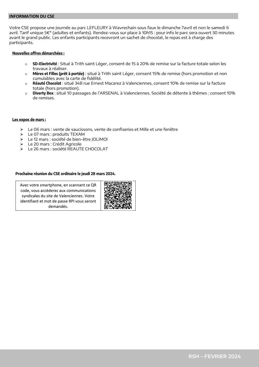 Compte rendu CSE ordinaire du 29 février 2024