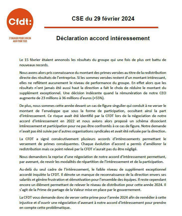 Compte rendu CSE ordinaire du 29 février 2024 Compte rendu CSE ordinaire du 29 février 2024