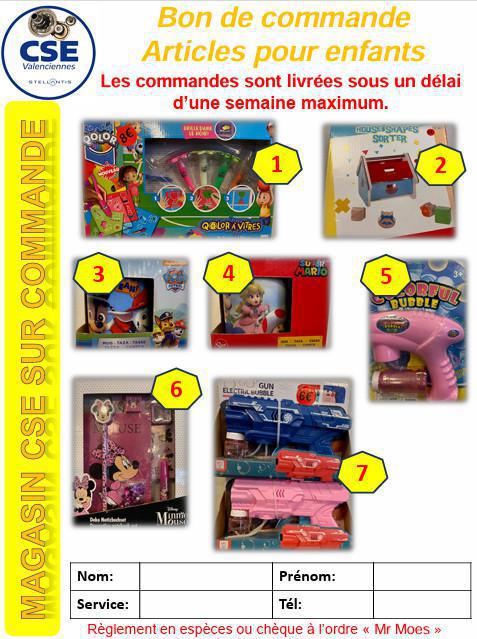Commande d'articles pour enfants