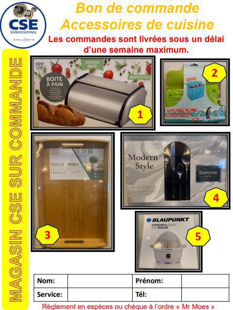 Commande d'accessoires de cuisine