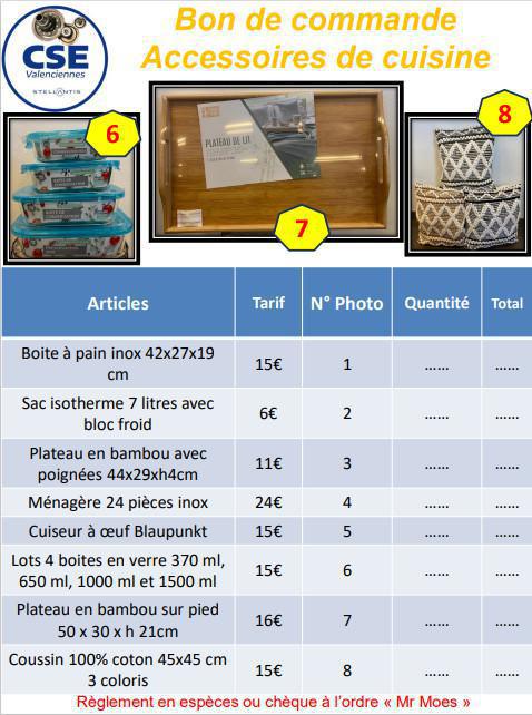 Commande d'accessoires de cuisine