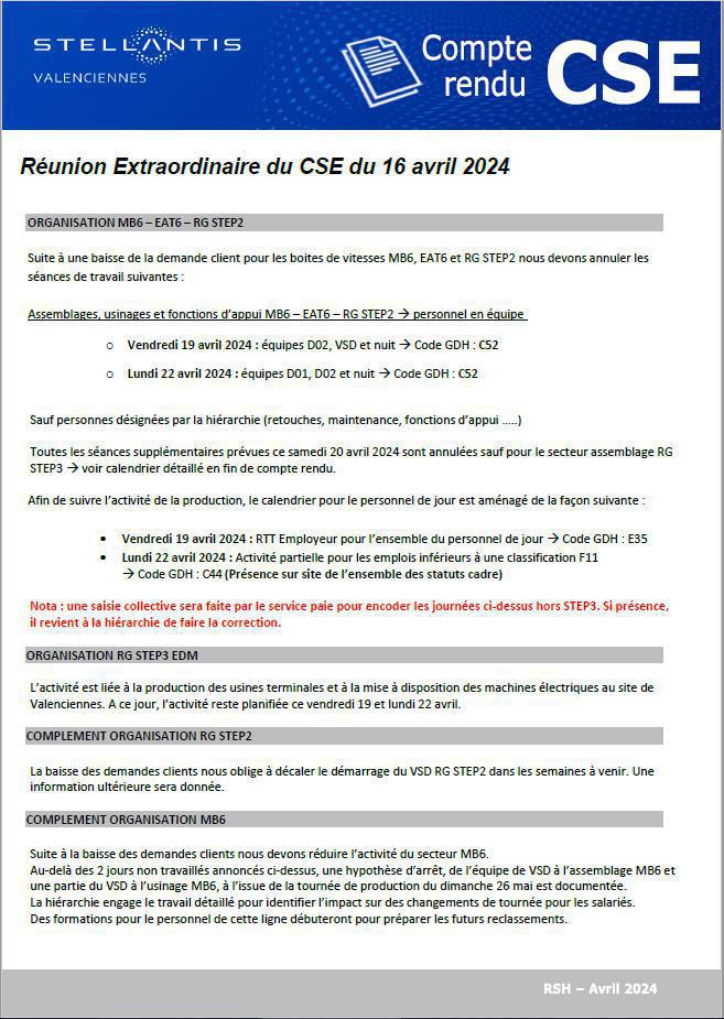 CSE EXTRA ORDINAIRE 16 AVRIL 2024