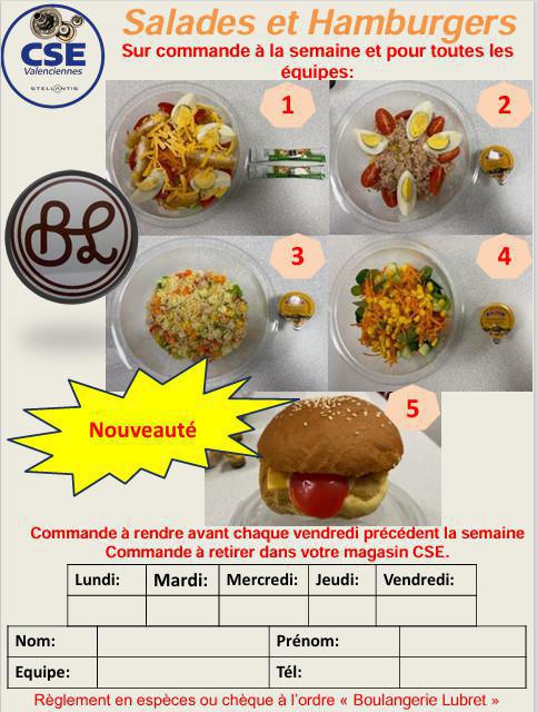 COMMANDE : Salades et Hamburgers en partenariat avec la boulangerie Lubret COMMANDE : Salades et Hamburgers en partenariat avec la boulangerie Lubret