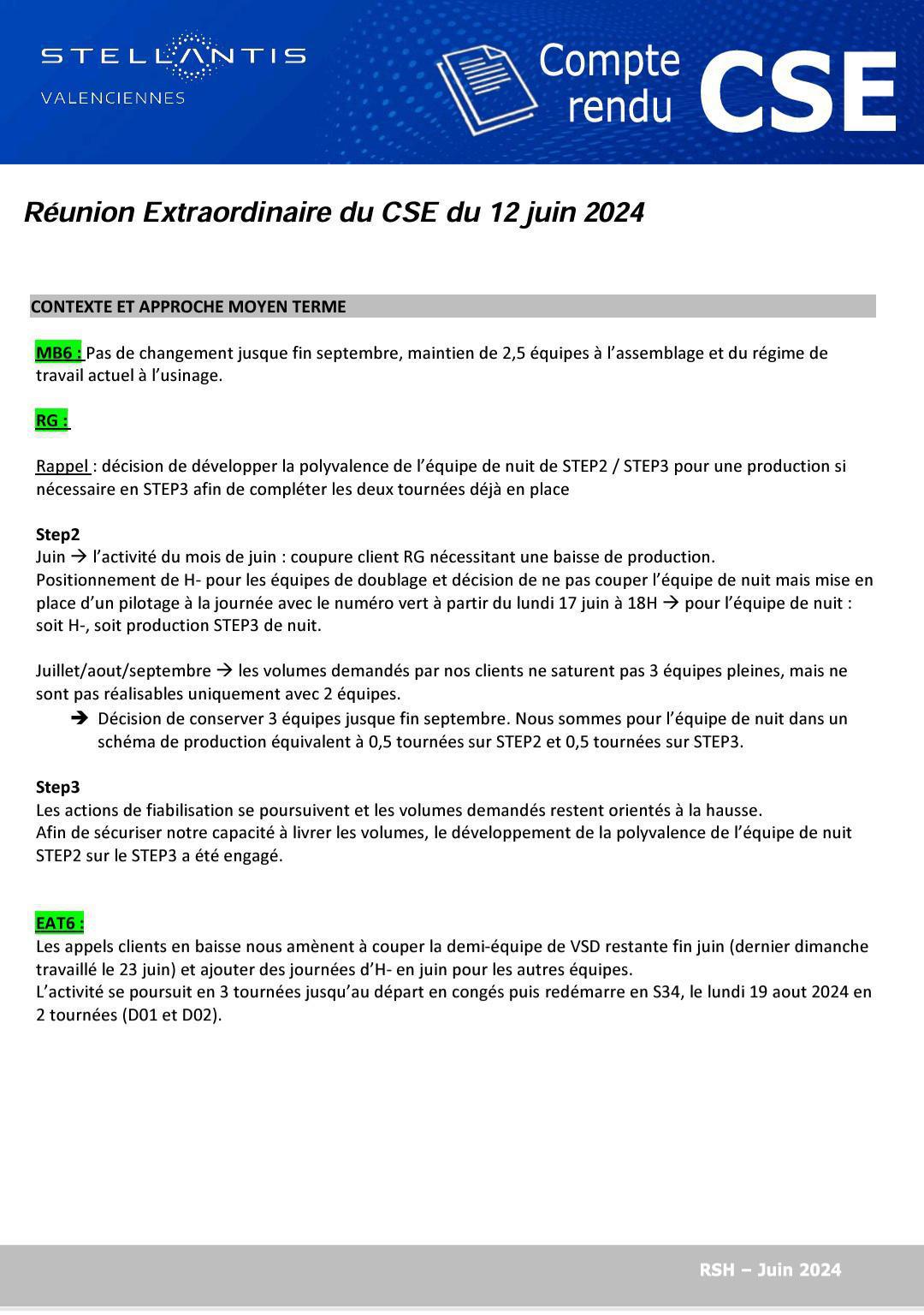 CSE extra du mercredi 12 juin 2024