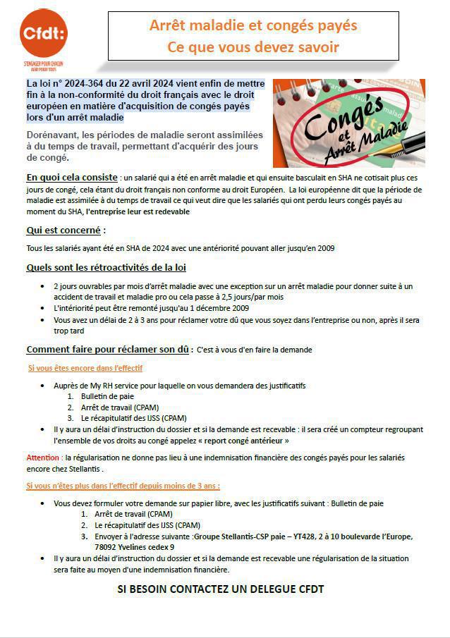 Tract sur La loi n° 2024-364 du 22 avril 2024 Congés et arrêt maladie