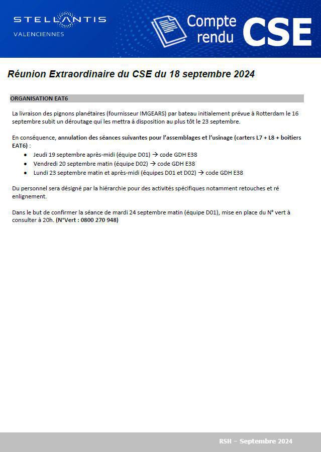 CSE EXTRA mercredi 18 septembre 2024 à 16h00
