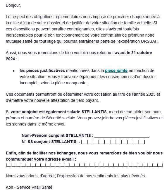 Rappel MUTUELLE AON : Pièces justificatives à envoyer avant le 31 octobre 2024