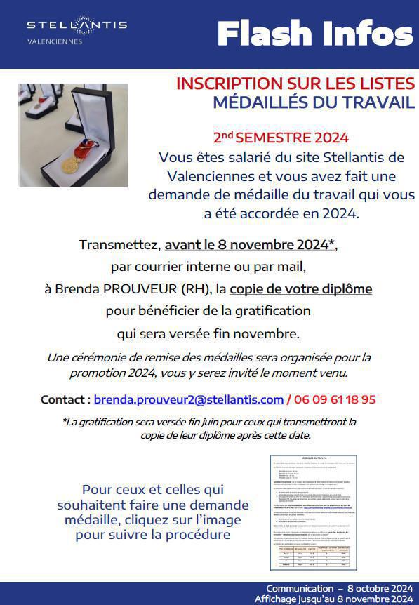 Médailles du travail - 2e semestre 2024