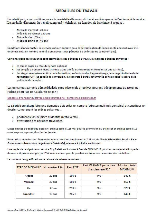 Médailles du travail - 2e semestre 2024