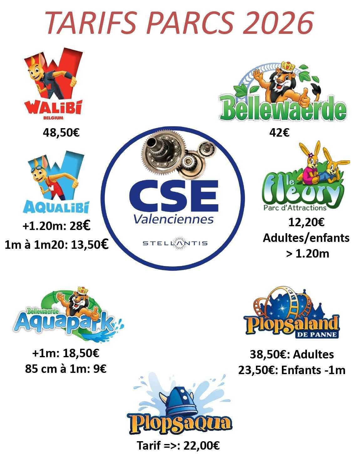 TARIFS 2026 : PARCS ATTRACTIONS et AQUATIQUES
