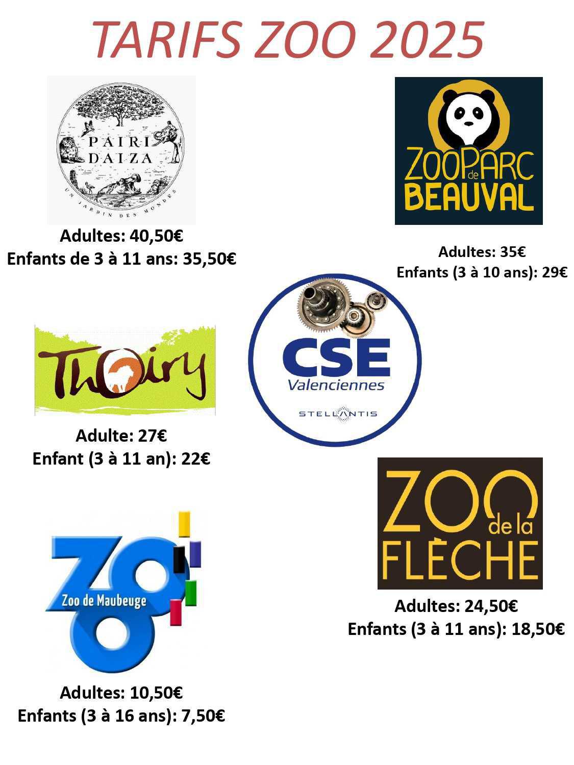 TARIFS ZOO 2025
