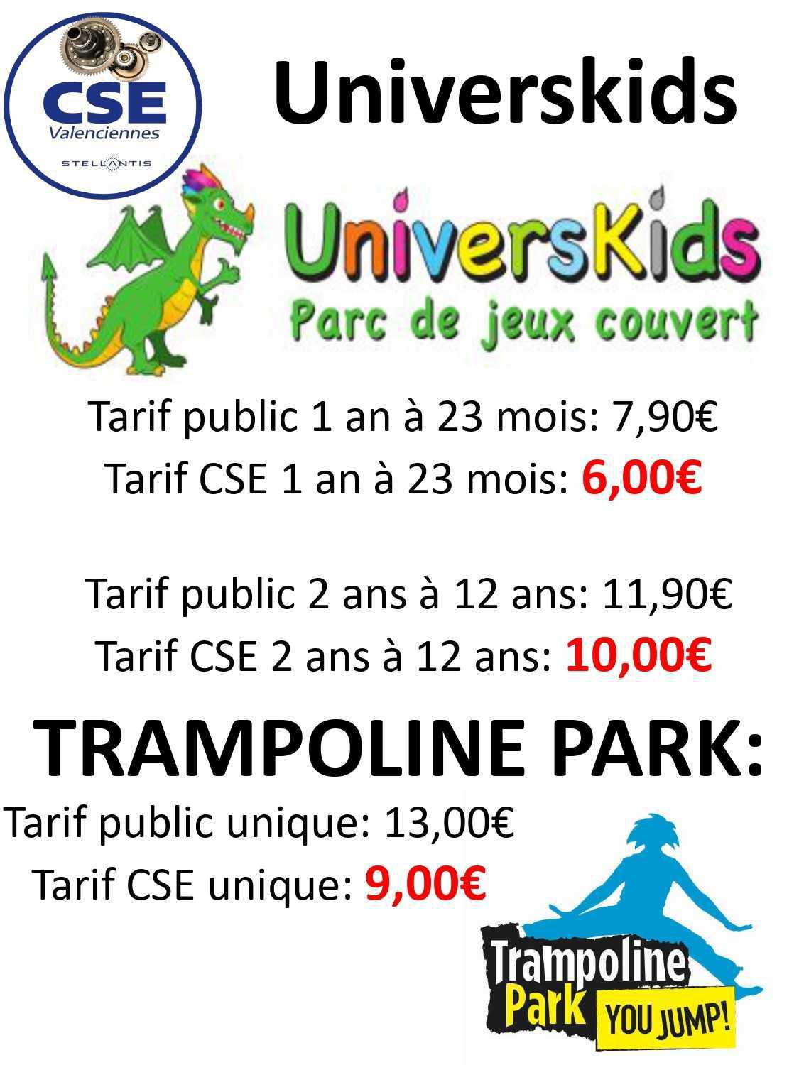 TARIFS 2026 : PARCS DE JEU POUR ENFANTS 