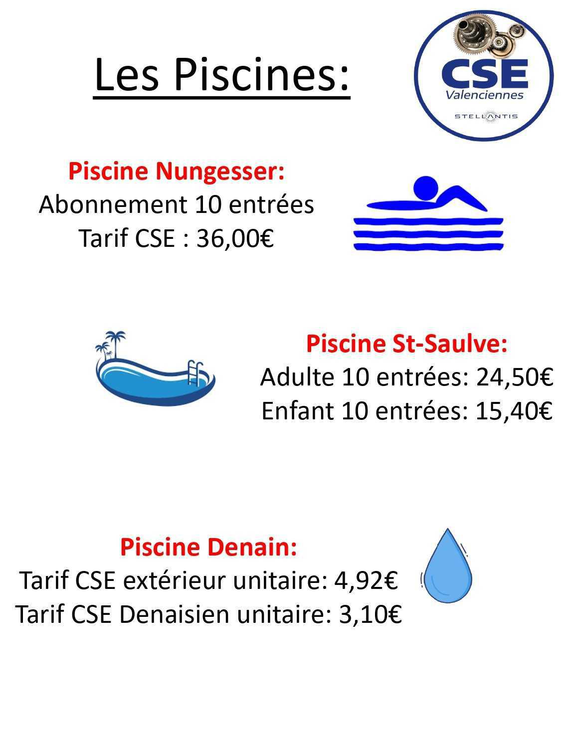 TARIFS 2026 : PISCINES