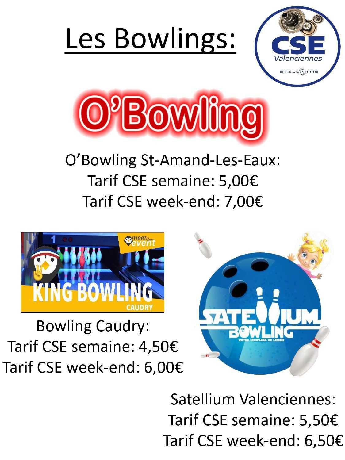 TARIFS DIVERTISSEMENTS (Bowling, laser Game, patinoire, padel...) 2026