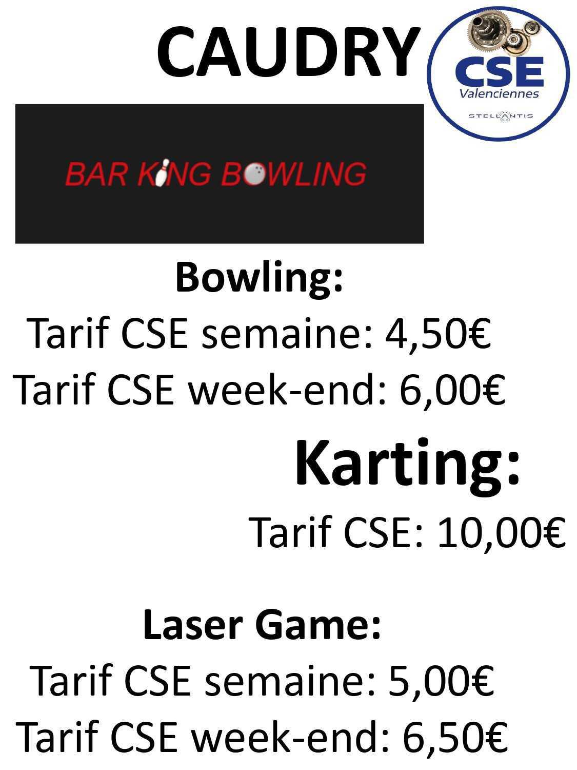TARIFS DIVERTISSEMENTS (Bowling, laser Game, patinoire, padel...) 2026