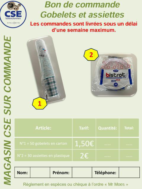 Commande Gobelets et assiettes en PVC