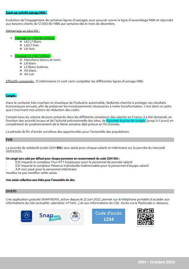CSE ORDINAIRE du 29/10/24
