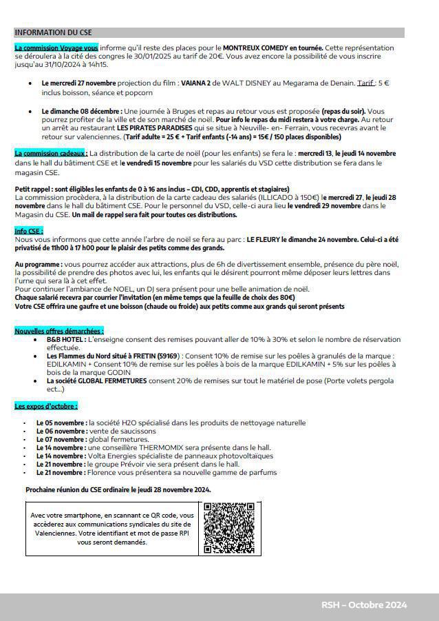 CSE ORDINAIRE du 29/10/24
